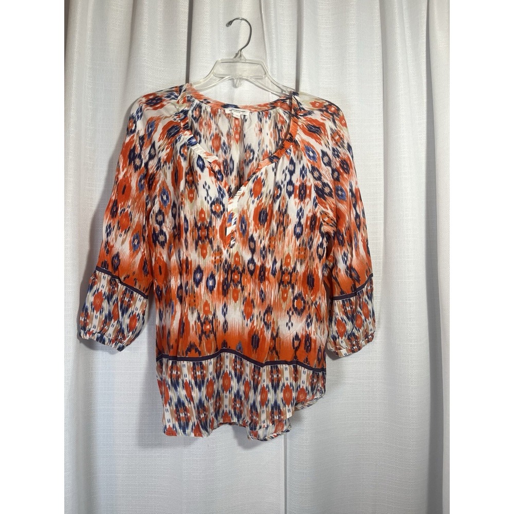 Beach Lunch Lounge 100% Viscose Orange Blue Pullover 3/4 Sleeve Size Medium Flow